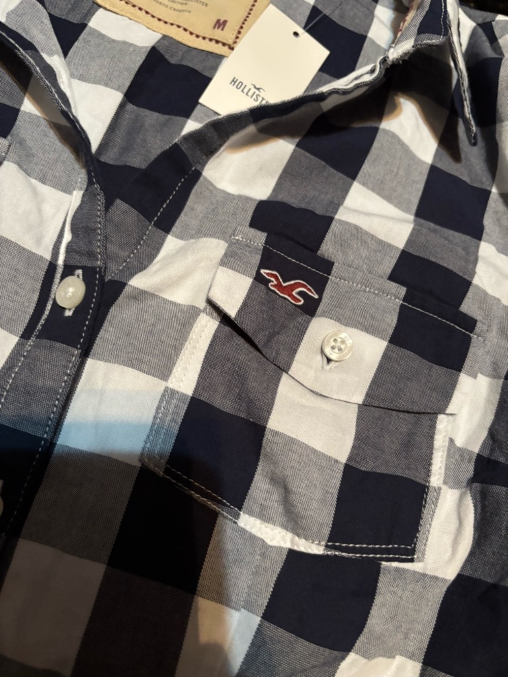 NWT Hollister Women’s Black & White Check Button-Up Shirt - Picture 3 of 4